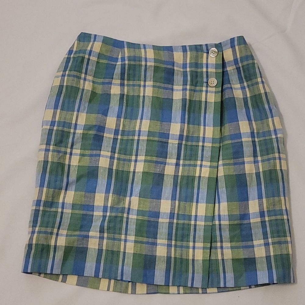 Talbots Irish linen wrap plaid skirt‎ size 8